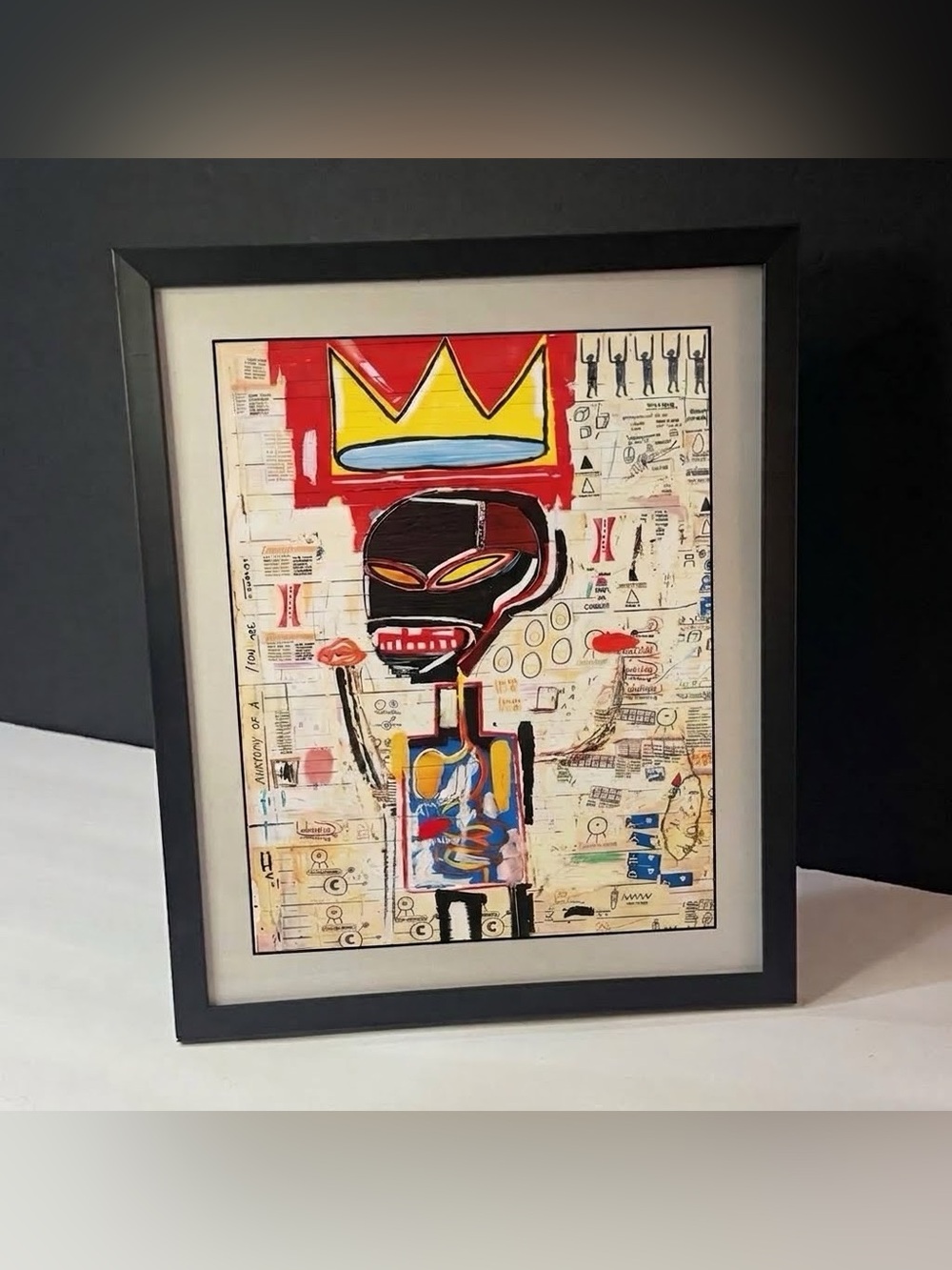 Framed Basquiat-Style Framed Art print, neo-expressionism crown
